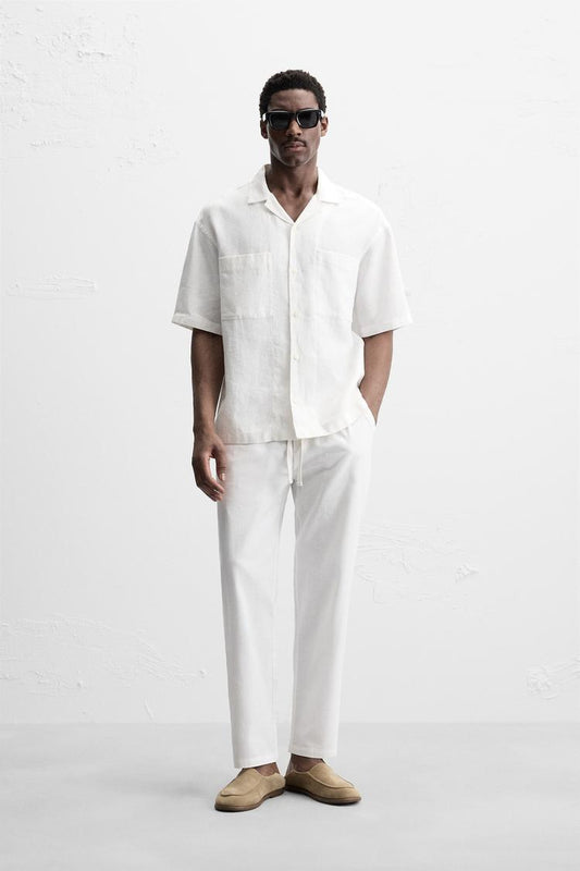 RELAXED FIT COTTON AND LINEN PANTS