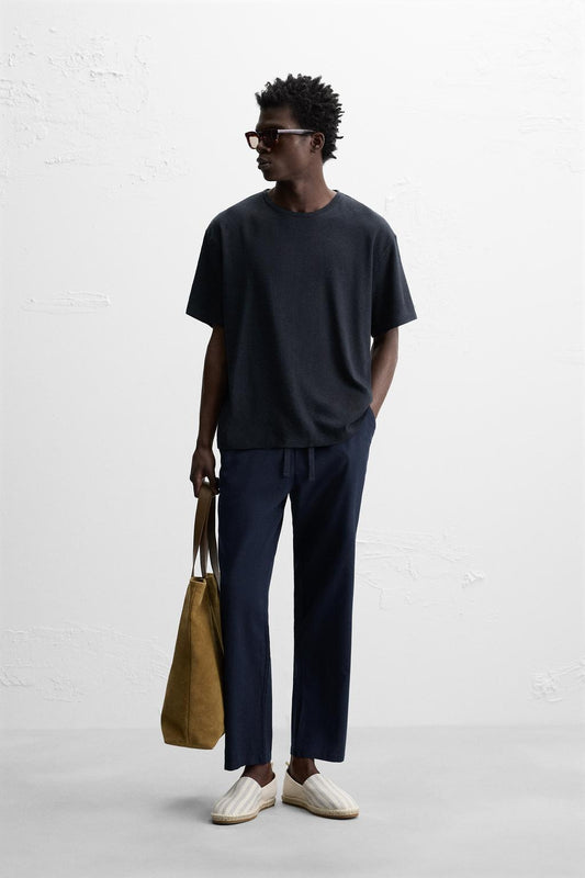 RELAXED FIT COTTON AND LINEN PANTS
