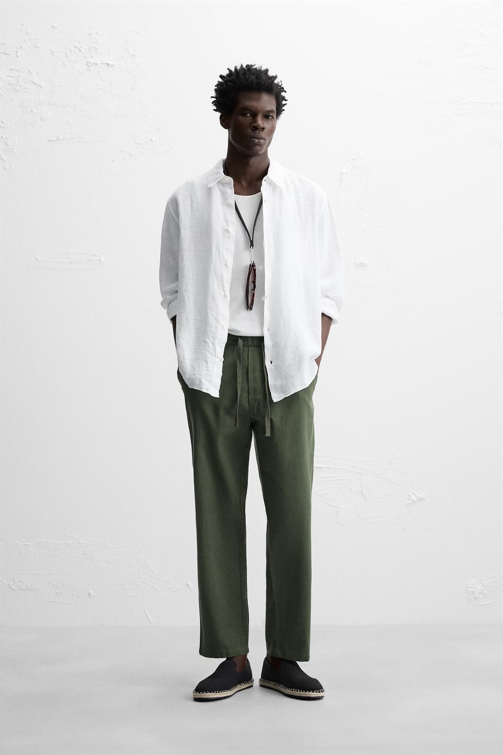 RELAXED FIT COTTON AND LINEN PANTS