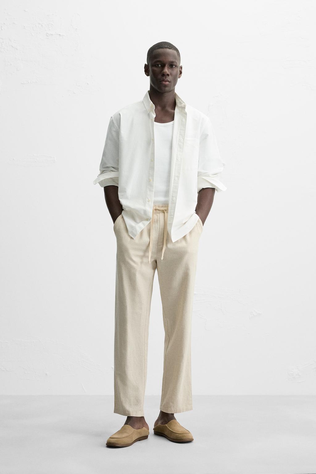 RELAXED FIT COTTON AND LINEN PANTS